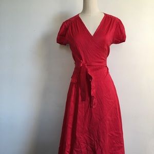 Calypso Red Silk Wrap Dress with Cap Sleeves